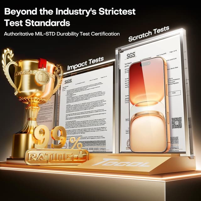 Detalle de TOCOL Screen Protector for iPhone 17 Pro Max and 16 Pro Max 6.9" tempered glass protection 2 pack