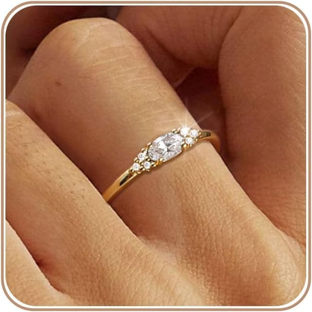 Detalle de ZNBOH Geburtsstein-Ring in Goldoptik für Damen, wasserfest, stapelbar (Amethyst/Aquamarin/Citrin & Zirkonia)