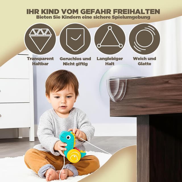 Detalle de MOWLIE Kantenschutz Baby (20 Stück) mit Eckenschutz – transparente selbstklebende PVC-Möbelkantenschützer für Tische & Schränke