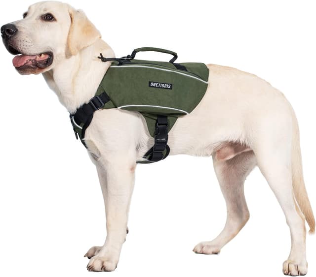 Detalle de OneTigris CAMELUS Hunderucksack für M/L Hunde (Ranger Grün) – 420D-Nylon mit YKK-Reißverschlüssen