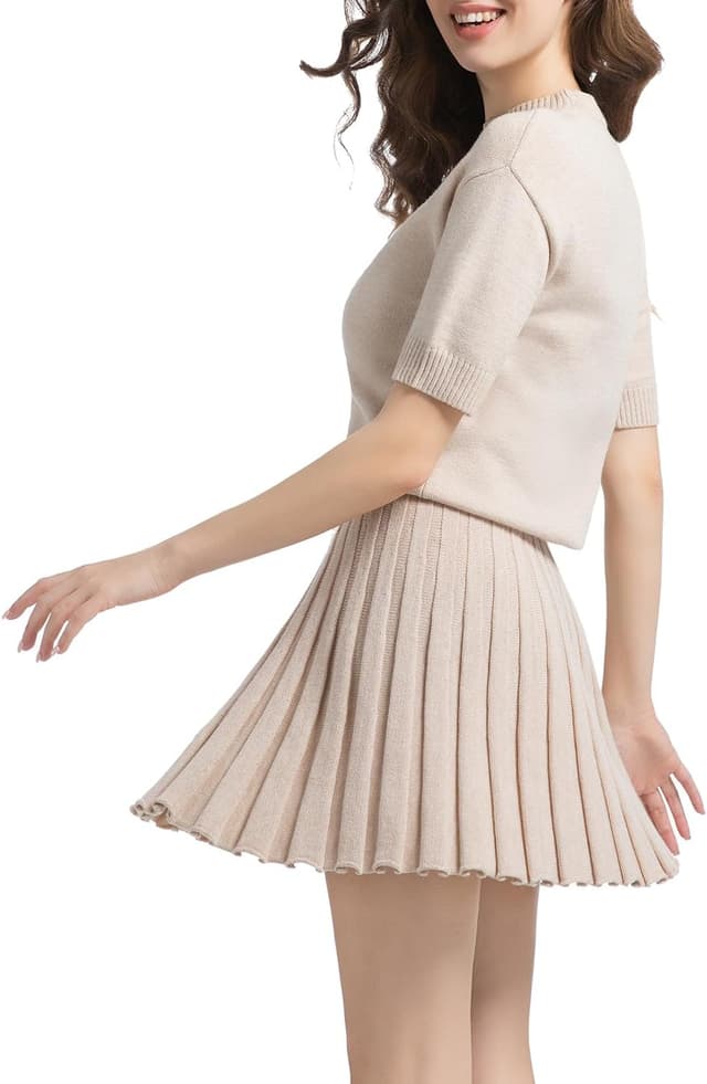 Detalle de Jenisso Women’s 2-Piece Outfit Set (Short Sleeve Crewneck Knit Top + Pleated Mini Skirt)