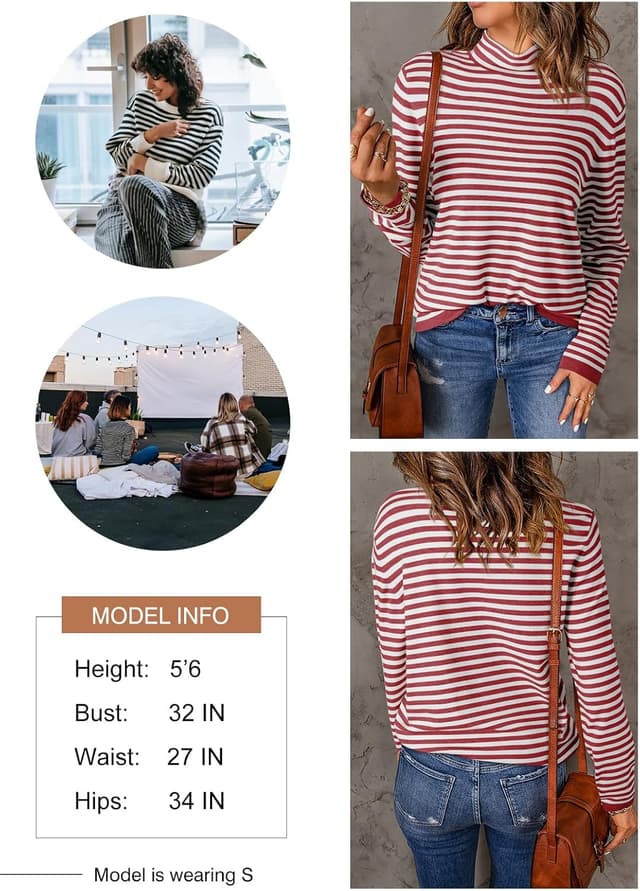 Detalle de Dokotoo women’s striped half-turtleneck pullover jumper (long sleeve, colour block, UK S–XXL)