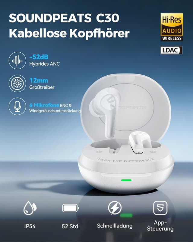 Detalle 2 de SoundPEATS C30 Noise Cancelling 52 Std Akku