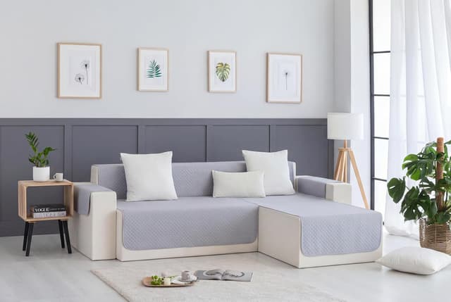Thumbnail 6 de Copridivano Todocama grigio chiaro per chaise longue imbottito traspirante, facile da pulire (200 cm, lato destro)