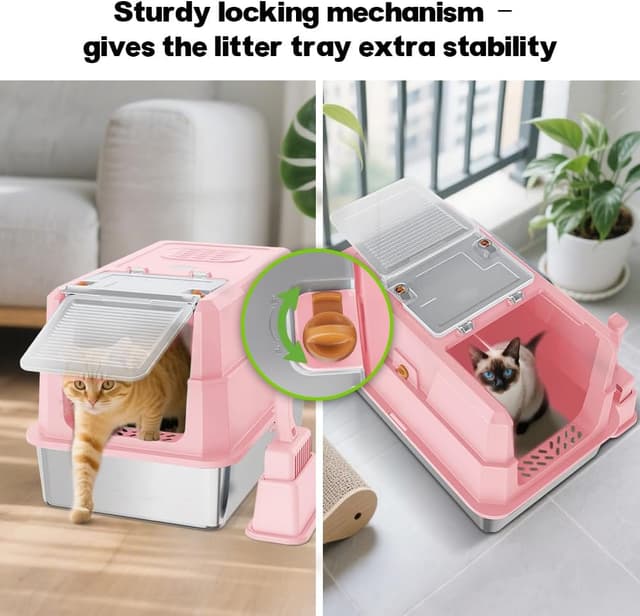 Thumbnail 6 de SZEE Stainless Steel Cat Litter Tray with Lid (Pink) — Easy-clean covered tray