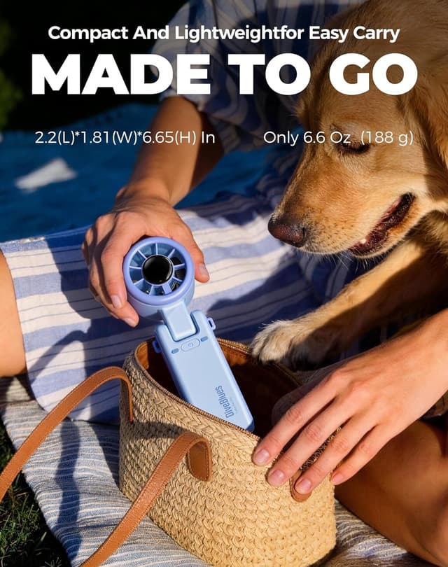 Detalle de Diveblues JetForce — ventilateur portable à main 3-en-1, 5 vitesses, batterie rechargeable