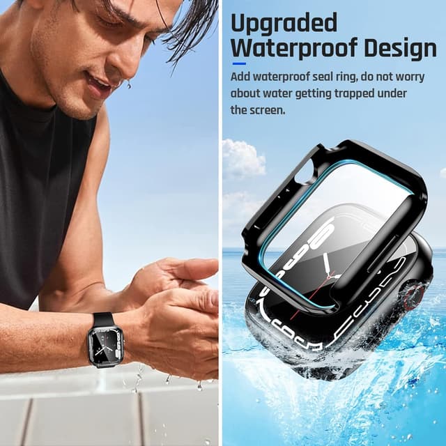Detalle de Goton Waterproof Case with Tempered Glass for Apple Watch 44mm (Series 6/5/4, SE 3/2/1) — Hard Bumper Screen Protector