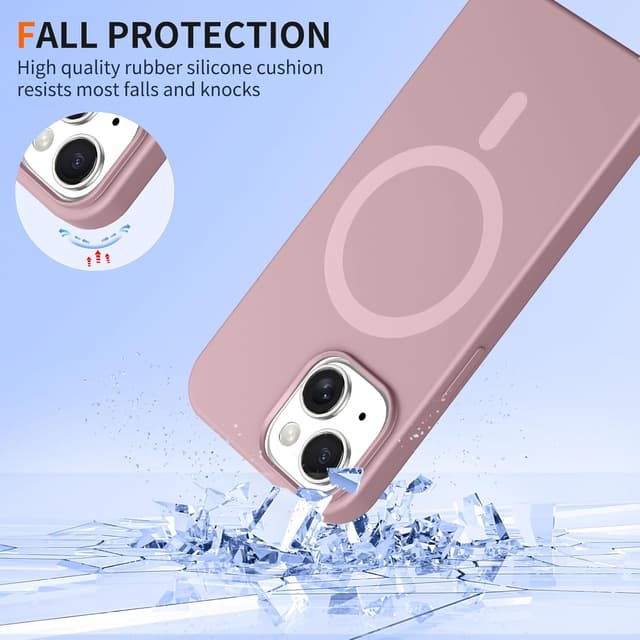 Detalle 2 de Custodia magnetica Coiwxmoi per iPhone 15 Plus con cordino regolabile e compatibilità MagSafe, rosa