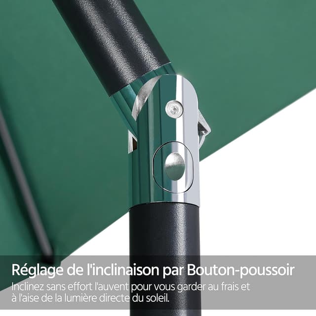 Thumbnail 6 de Yaheetech Parasol de jardin inclinable 270 cm vert, cadre métal et toile polyester