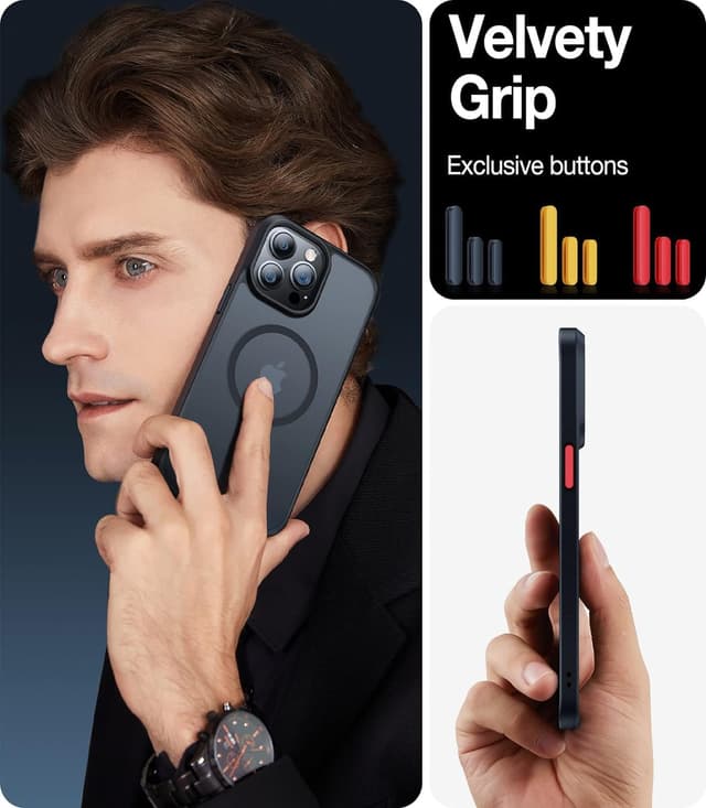 Detalle de TORRAS Stronger Magnetic for iPhone 14 Pro Case with MagSafe, 12 FT Drop Tested (Translucent Back/Black Edge)