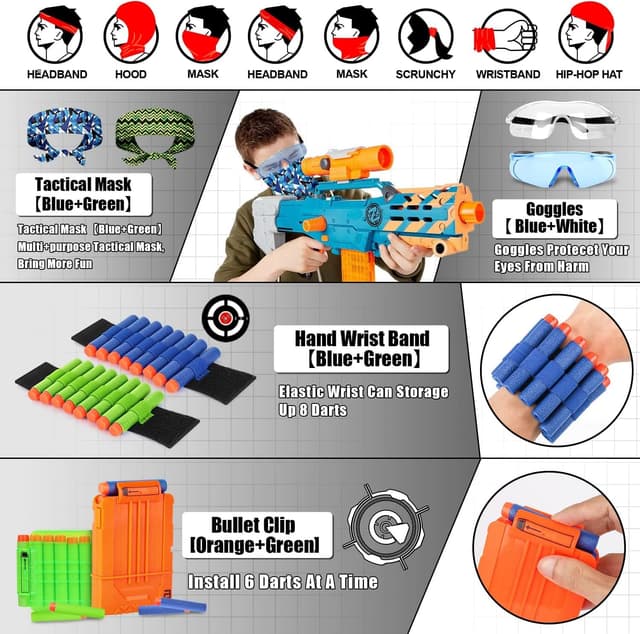 Detalle de Lehoo Castle Nerf Vest Kit 2 Pack for Kids (with darts, masks and reload clips)
