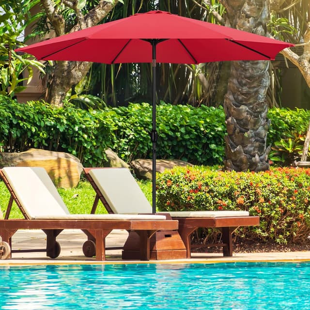 Detalle de Yaheetech Ombrellone da giardino esterno portatile inclinabile con manovella e protezione UV, rosso