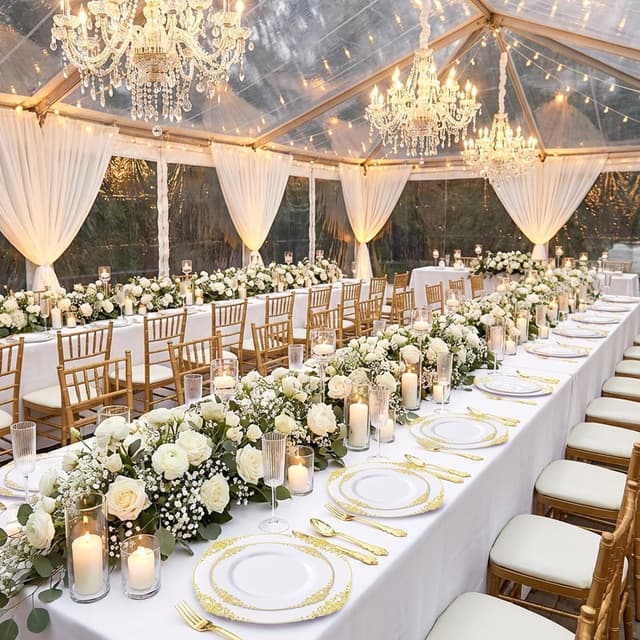 Detalle 2 de Joyido 102PCS White and Gold Heavy-Duty Plastic Plates (51 7.5" Dessert + 51 10.25" Dinner)