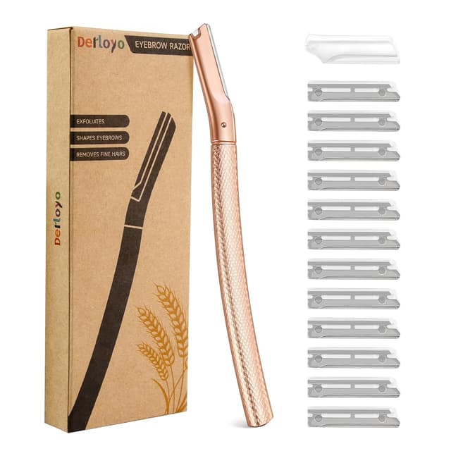 Detalle de Rose Gold Eyebrow & Face Dermaplaning Razor with 12 Refill Blades (Women’s Facial Hair Remover)