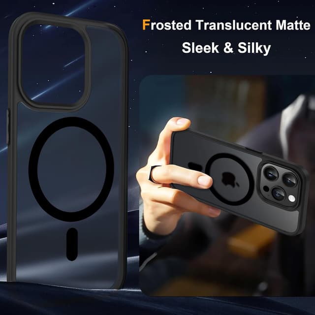 Detalle de ORETECH Hülle für iPhone 14 Pro Max (6,7 Zoll) mit Mag-Safe, stoßfester Rückseite & 2 Displayschutzfolien – Schwarz