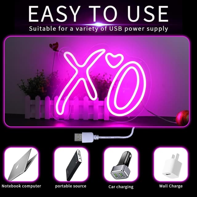 Detalle de DWOOKE XO Herz-Neonschilder – rosa LED-Neonlicht für Wanddekoration, USB-dimmbar