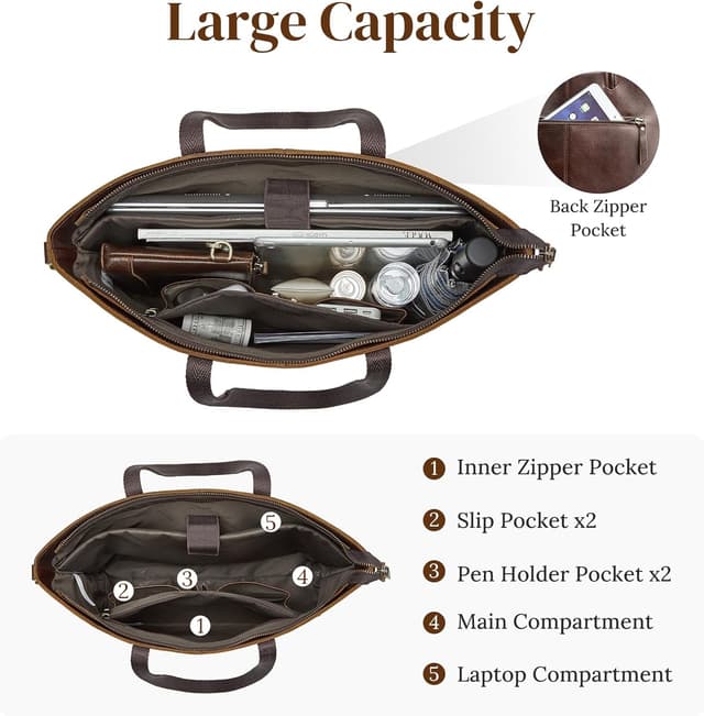 Thumbnail 4 de S-ZONE Women’s Leather Tote + Crossbody Bag Set with 15" Laptop Sleeve and Wrist Wallet