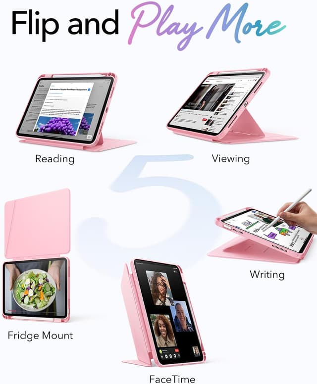 Detalle de ESR Coque pour iPad 11e génération / iPad 10e génération (série Flip) avec support vertical et porte-stylet, coloris rose