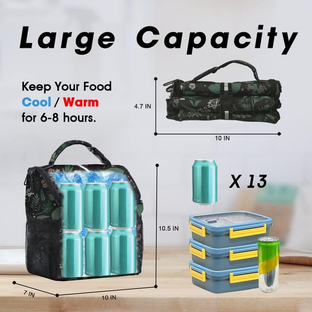 Detalle de VLM Insulated Lunch Box for Women — Waterproof Lunch Tote Bag with Adjustable Shoulder Strap