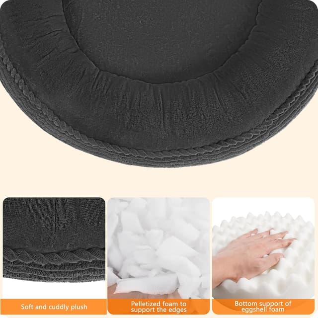 Detalle de HMTOPE Hundebett Mittelgroße Hunde & Katzen, rundes Donut-Kissen Ø 80 cm, dunkelgrau – waschbar und rutschfest