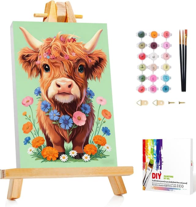 Detalle de Gemartmall Kuh Malen nach Zahlen Tiere 20x20 cm