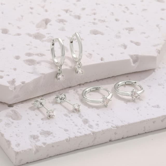 Thumbnail 6 de ZNBOH pendientes triple juego plata 925 hipoalergénicos