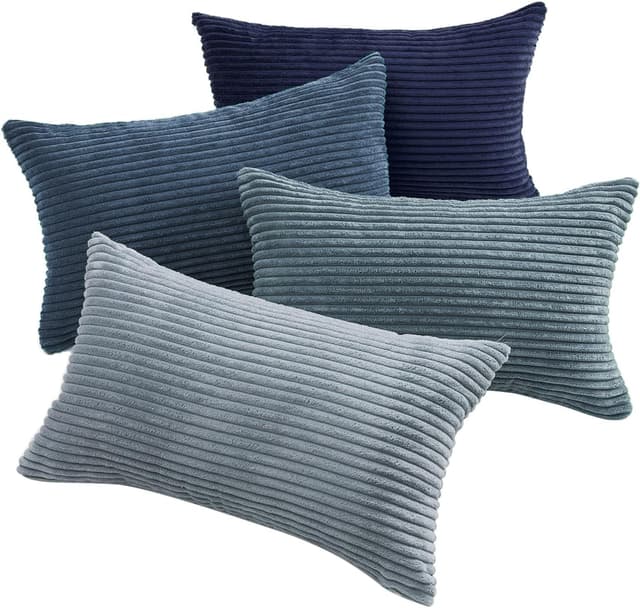 Detalle de Kissenhüllen Topfinel Kordsamt 30x50 cm im 4er-Set – blau, Farbverlauf, mit verdecktem Reißverschluss