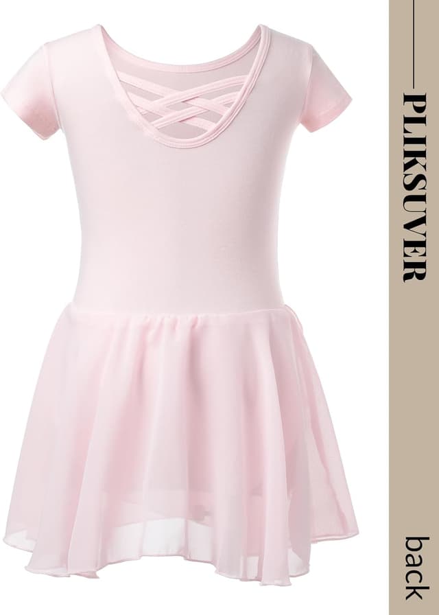 Detalle de PLIKSUVER Girls Ballet Dress with Chiffon Skirt – short-sleeve leotard outfit