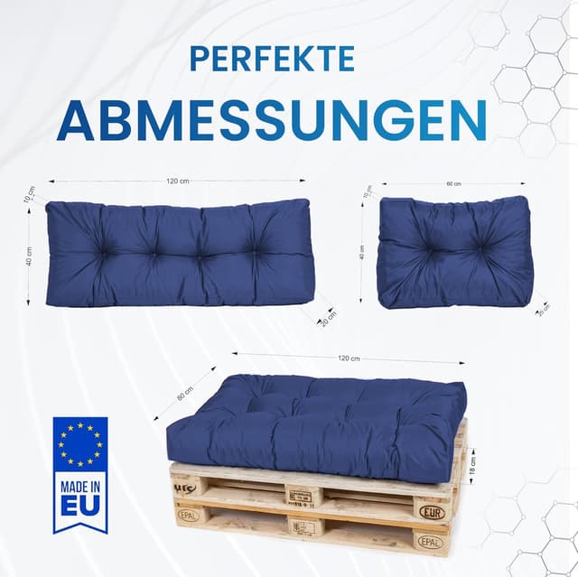 Detalle 2 de TexDeko® Garden Palettenkissen 120x80x18 cm (2-teilig) wasserabweisend, UV-beständig – Premium Sitzkissen für Europaletten