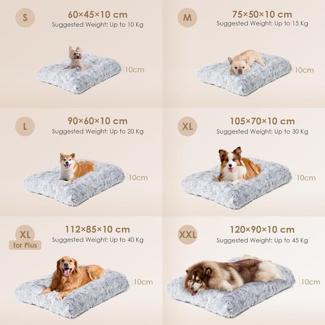 Detalle de EHEYCIGA Fluffy Small Dog Crate Bed (Calming Anti-Anxiety) Grey, 60x45x7.5cm