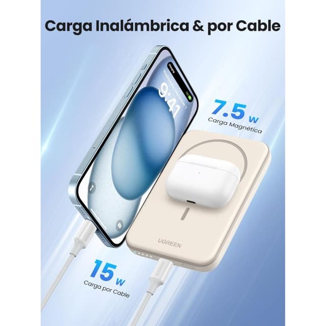 Detalle de Ugreen PowerBank 5.000 mAh con carga inalámbrica MagSafe