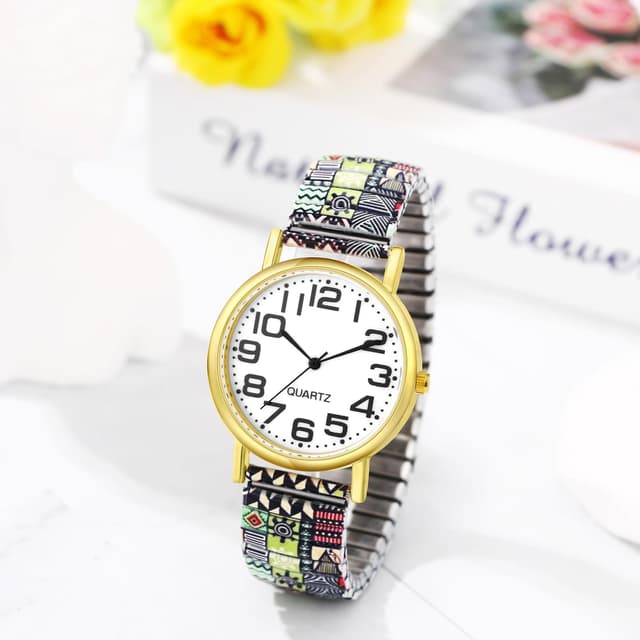 Detalle de Avaner Damenarmbanduhr im Boho-Stil mit elastischem Stretchband und großen arabischen Ziffern