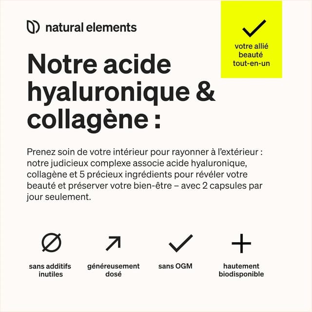 Detalle de Collagène & Acide Hyaluronique – 180 gélules enrichies en vitamine C, biotine, zinc & sélénium