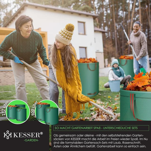 Detalle 2 de KESSER® Gartensack 3x 272L Set Laubsack inkl. Handschuhe – selbststehend, robust & faltbar