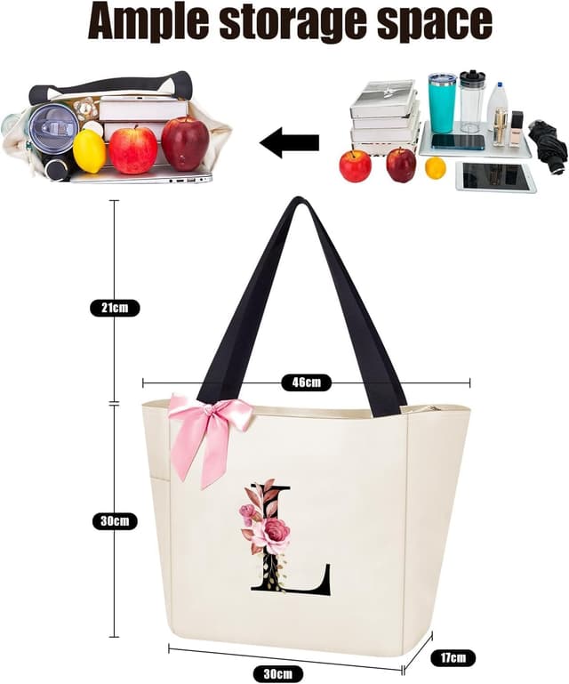 Detalle de Vavabox A-Z Initial Personalized Tote Bag (Waterproof) — 46 cm personalised gift bag for women