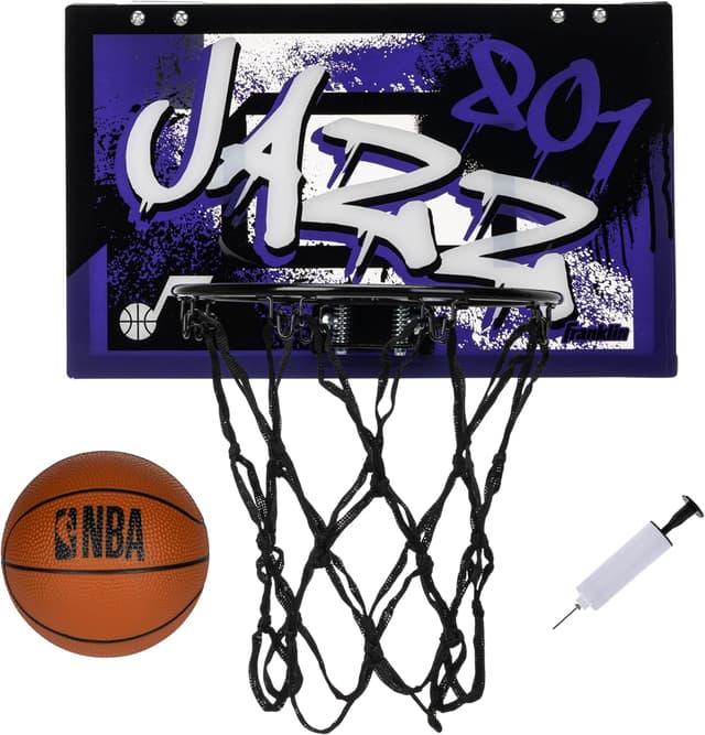Detalle de Franklin Sports Utah Jazz Over-the-Door Kids Basketball Hoop Set (Mini Hoop + Ball)