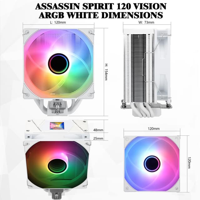Detalle 2 de TR Assassin Spirit 120 Vision ARGB bianco – CPU Air Cooler con display LCD IPS 1,54” e compatibilità Intel LGA1700/1851, AMD AM4/AM5