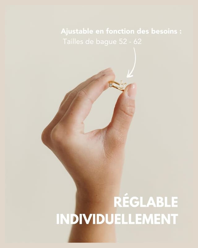 Detalle de GD GOOD.designs EST. 2015 : bague du zodiaque plaquée or 18K, acier inox 316L, ajustable (52-60)