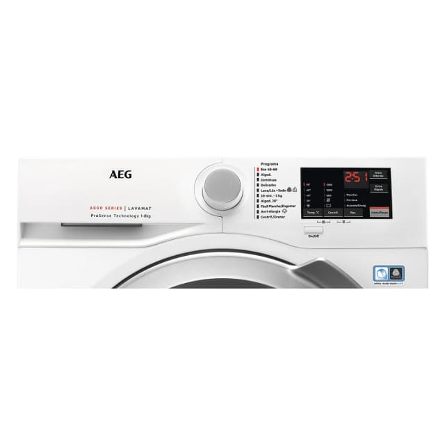 Detalle de AEG LFA6I8275A (8 kg, 1.200 rpm) con vapor y ProSense — lavadora reacondicionada Grado C