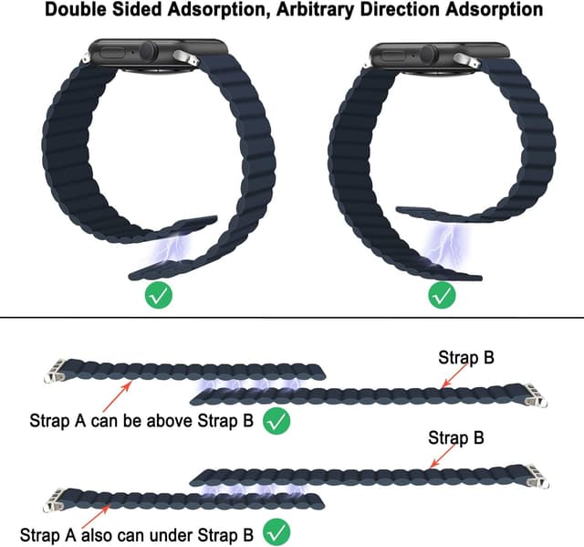 Thumbnail 6 de Tasikar Magnetic Straps for Apple Watch (Navy Blue) Silicone Band with Magnetic Closure – 49mm/46mm/45mm/44mm/42mm compatible