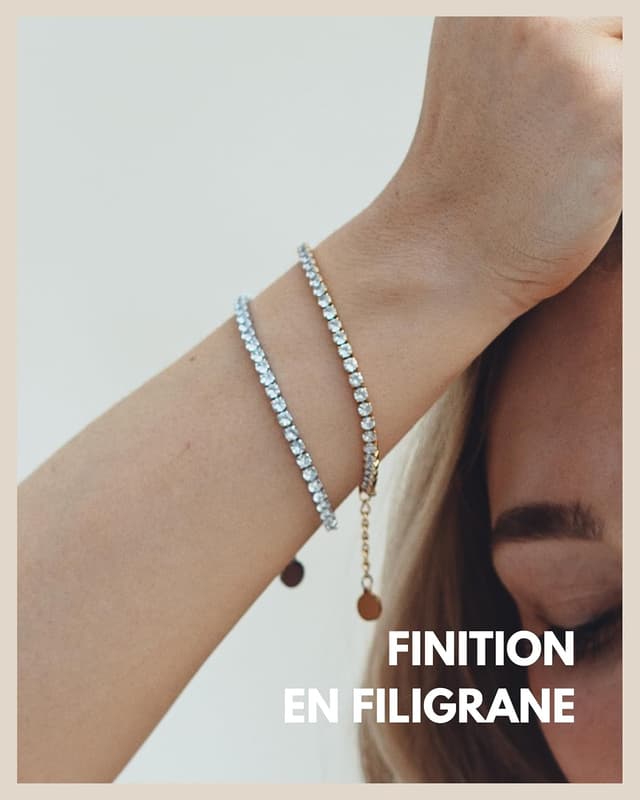 Detalle de GD GOOD.designs EST. 2015 Bracelet de tennis en or pour femmes avec zirconi cubiques et pierres cristal (3 mm)