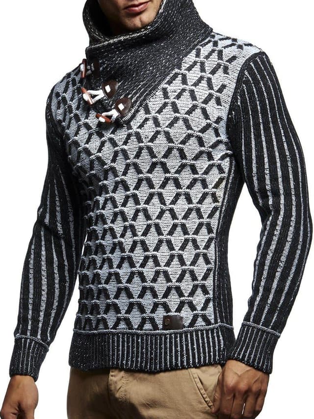 Detalle 2 de Leif Nelson LN5385 pull en tricot à col châle pour homme, coupe ajustée noire