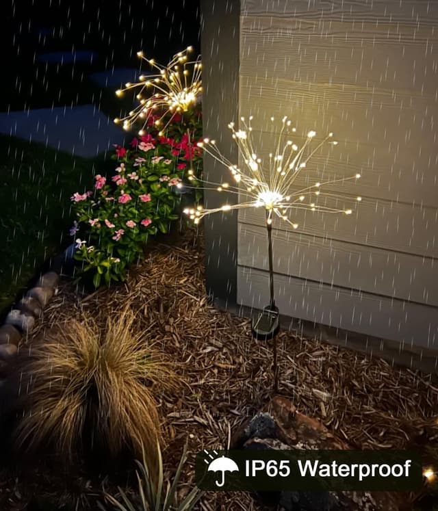 Detalle 2 de Joysing Firework Solar Lights Outdoor Garden (2 Pack, 120 LED) – Warm White, Waterproof Starburst Path Lights with 8 Modes