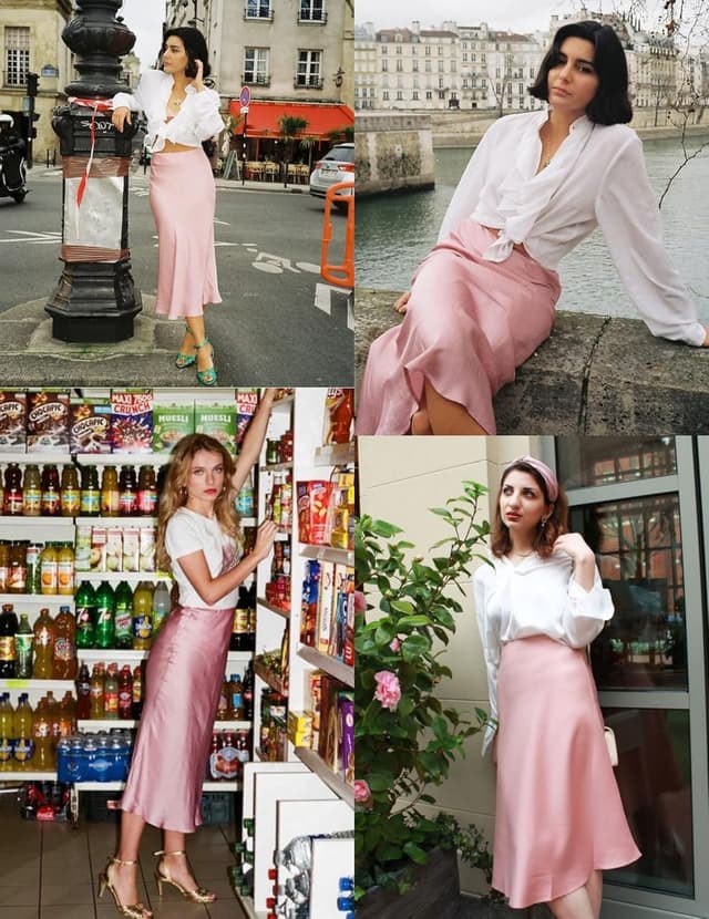 Detalle de Zeagoo Women’s High-Waist Satin Midi Skirt (Slim-Fit, Elegant Party Skirt)