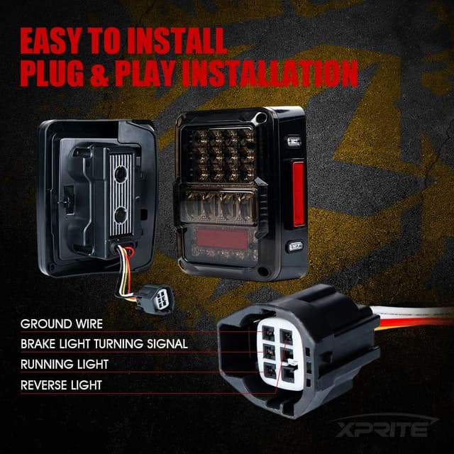 Detalle 2 de Xprite 4D Smoked LED Tail Lights for 2007–2018 Jeep Wrangler JK/JKU (Plug & Play, DOT Approved)