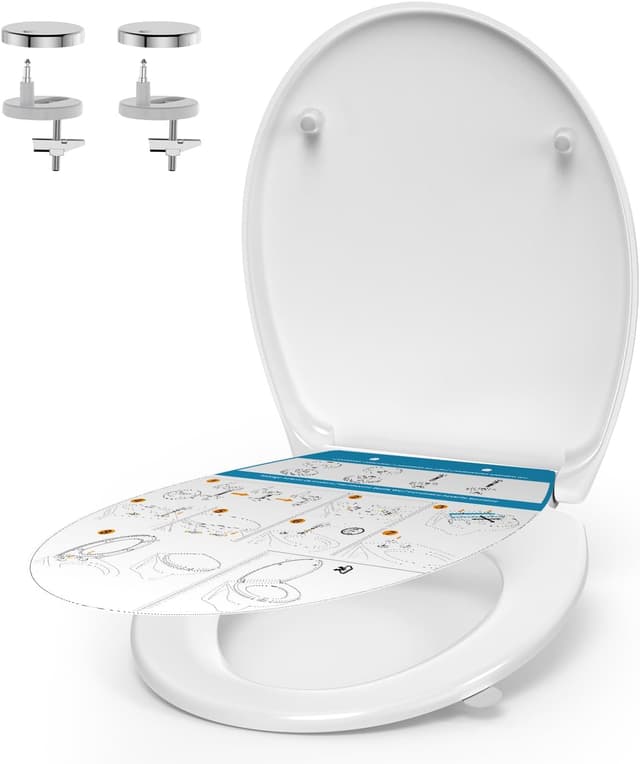 Detalle de YEAUPE PRO Toilettendeckel mit Absenkautomatik (Duroplast) inkl. Quick-Release, oval, 44,6 × 37,2 cm