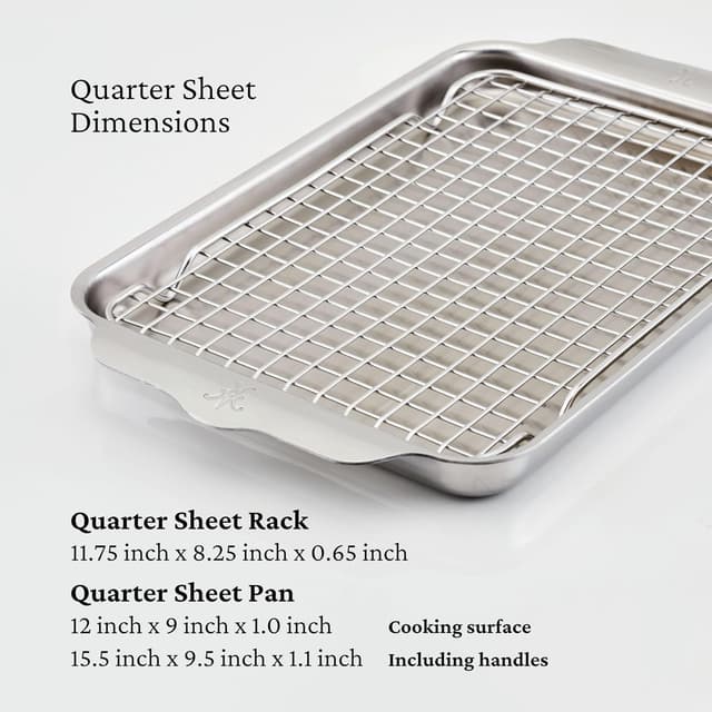 Detalle 2 de Hestan Provisions OvenBond 9" x 12.5" Tri-ply Clad Stainless Steel Quarter Sheet Pan with Rack