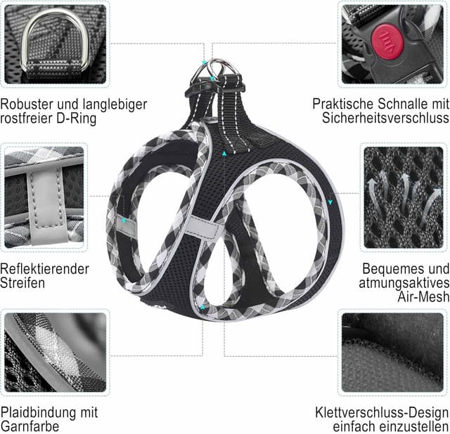 Detalle de haapaw Hundegeschirr- und Leinen-Set (kein Ziehen), reflektierendes Step-in-Welpengeschirr mit gepolsterter Weste