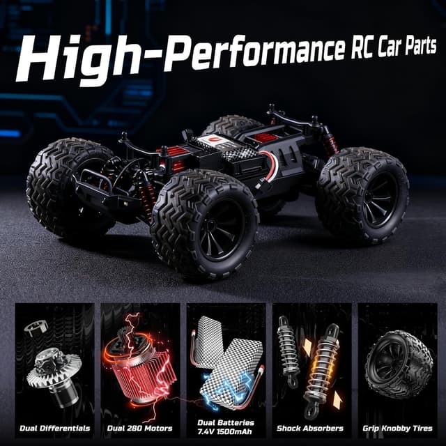 Thumbnail 6 de DEERC RC Auto 1:16 4WD High Speed (bis 40 km/h) – Doppel-Motor, Doppel-Differential & 2 Akkus