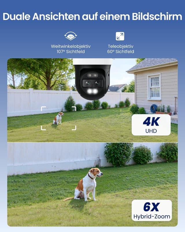 Detalle de Reolink 4K 8MP Wi‑Fi 6 PTZ Outdoor-Überwachungskamera mit Dual-Objektiv, Auto-Tracking und 30 m Farbnachtsicht